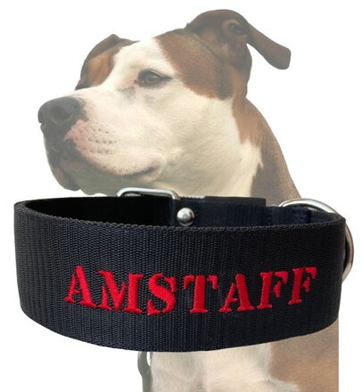 Obojok s výšivkou AMSTAFF čierny šírka 5 cm + soft shell / 60 -výpredaj