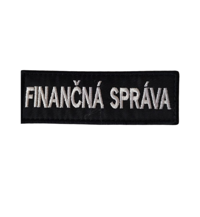 Nášivka FINANČNÁ SPRÁVA biela 9x3 cm